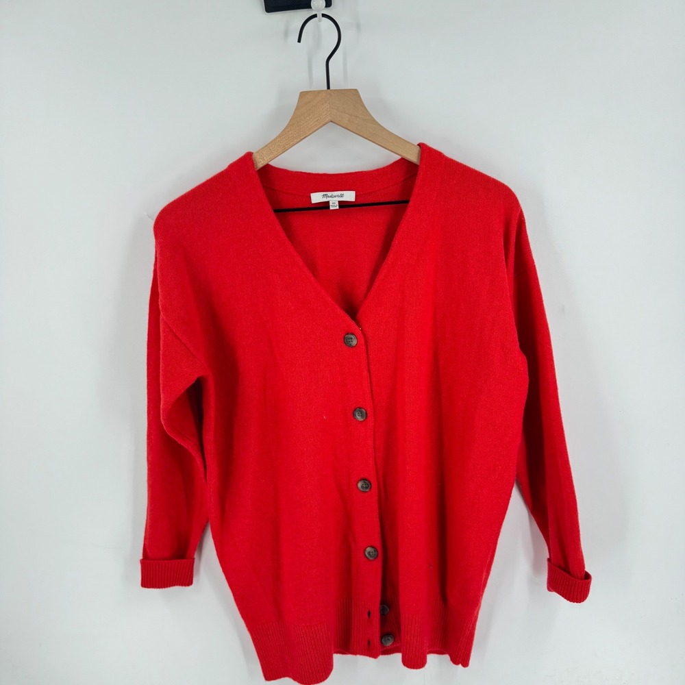 Madewell Red Merino‎ Wool Blend Cardigan Size XS Academia Preppy Scandi Parisian